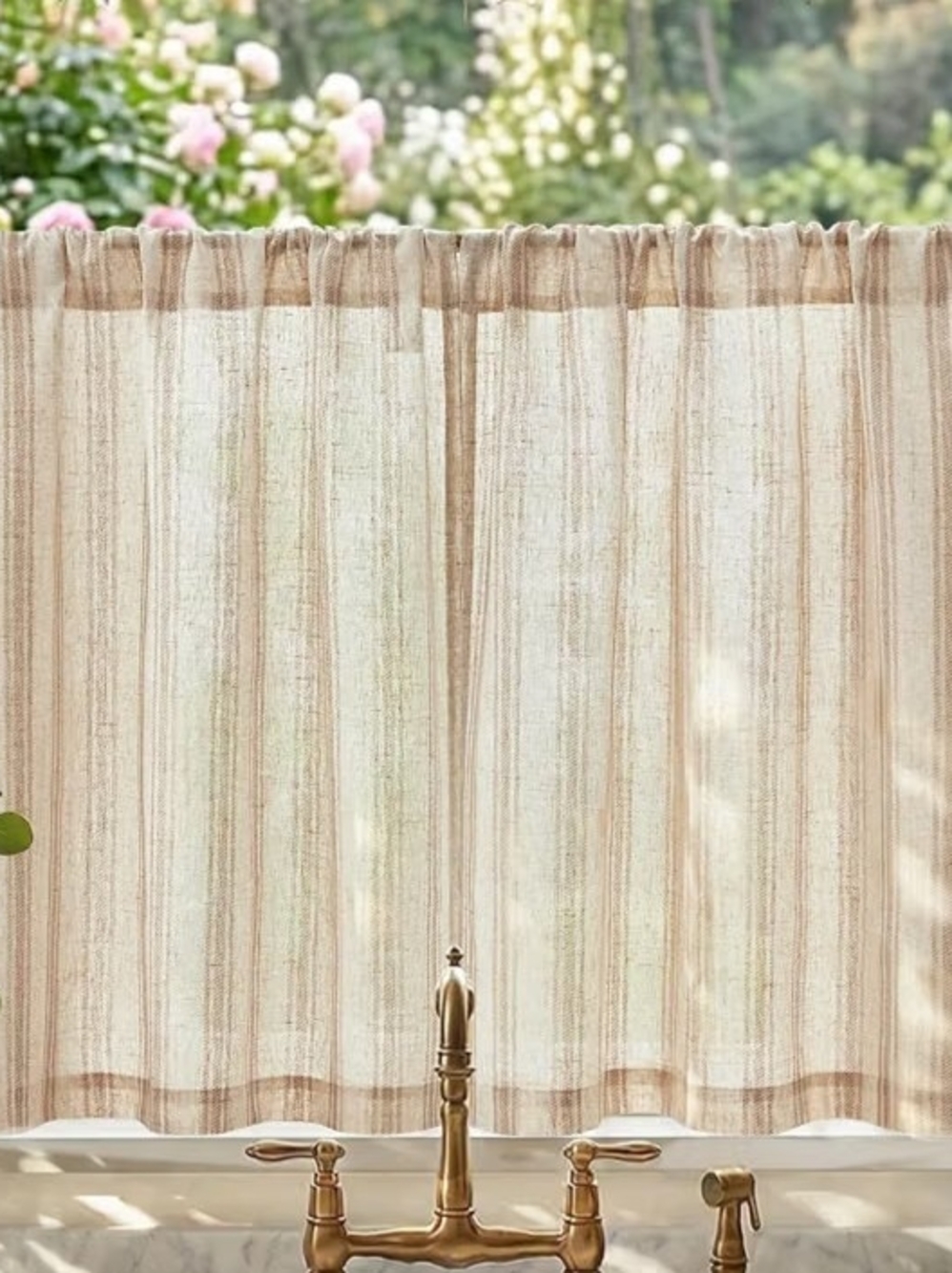 Neutral Stripe Cafe Curtain Panel - Set Of 2